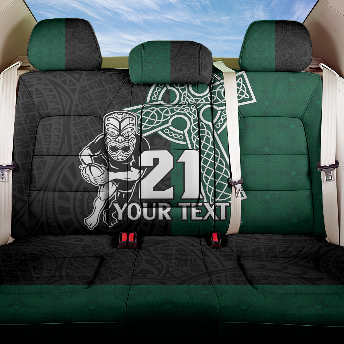 Custom New Zealand Ireland Rugby Back Car Seat Cover Warrior Black Fern and Shamrocks World Cup 2023