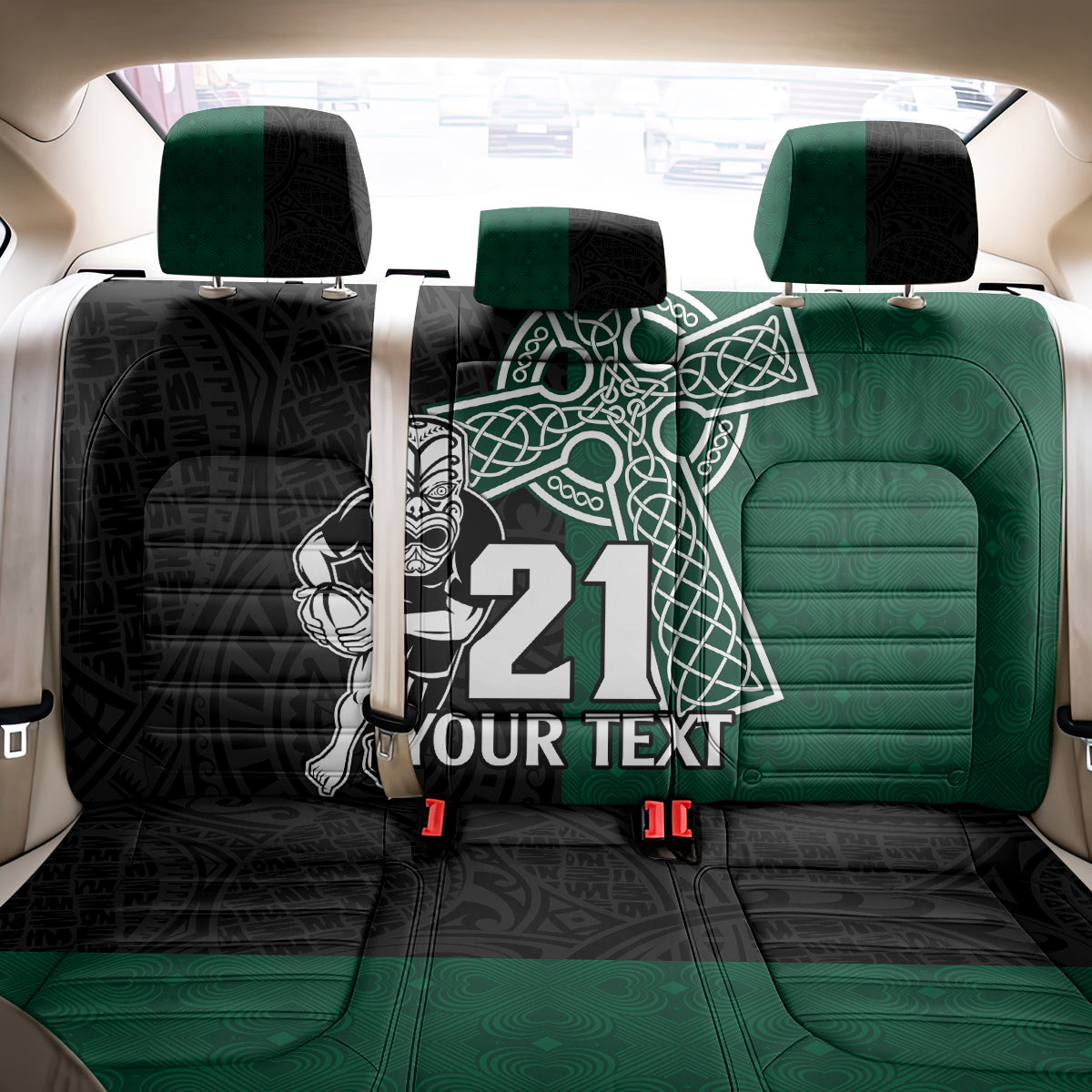 Custom New Zealand Ireland Rugby Back Car Seat Cover Warrior Black Fern and Shamrocks World Cup 2023