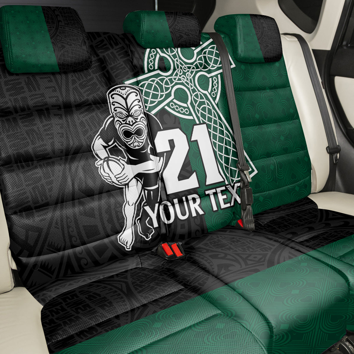 Custom New Zealand Ireland Rugby Back Car Seat Cover Warrior Black Fern and Shamrocks World Cup 2023