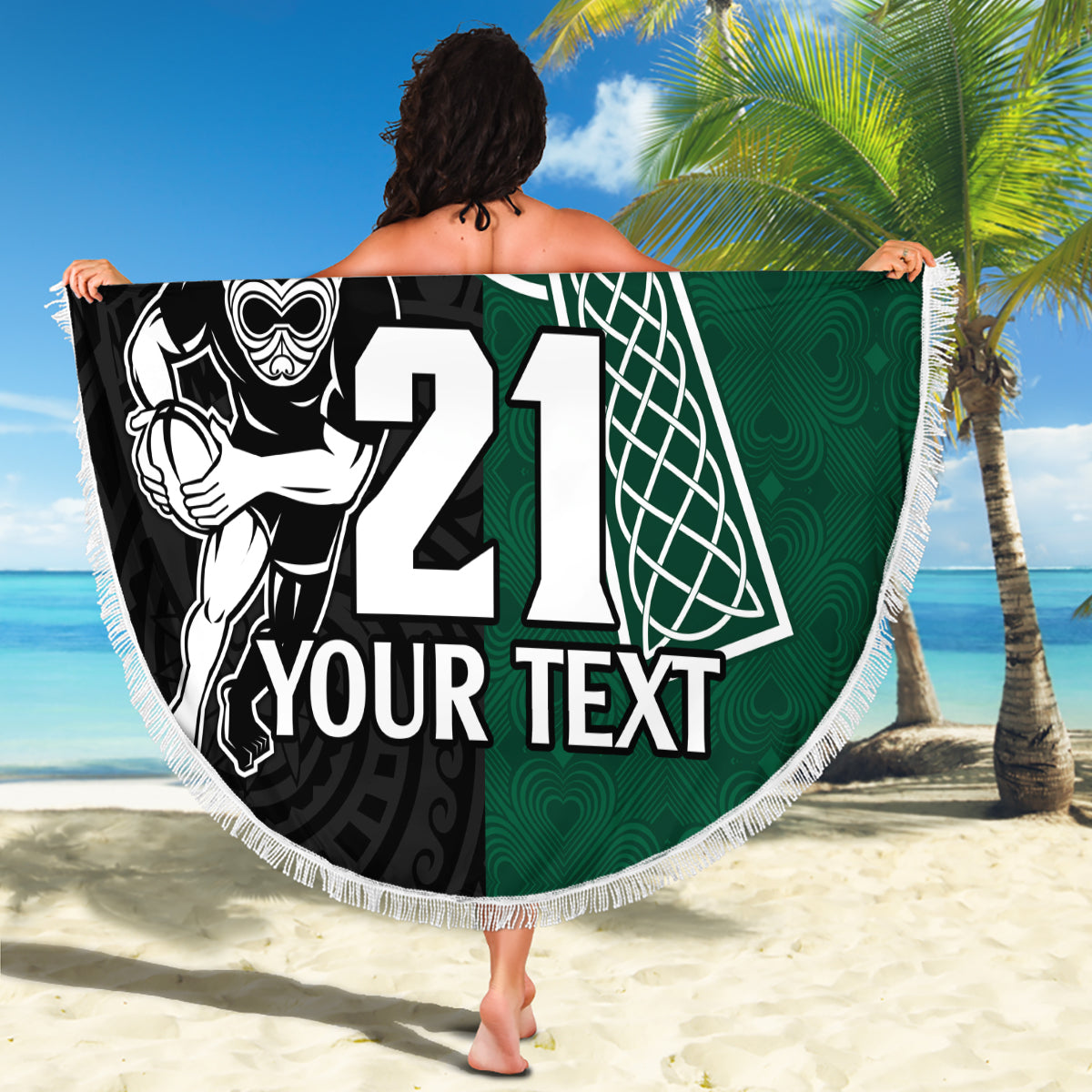 custom-new-zealand-ireland-rugby-beach-blanket-warrior-black-fern-and-shamrocks-world-cup-2023