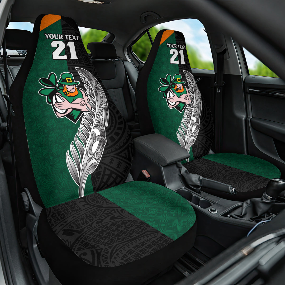 custom-new-zealand-ireland-rugby-car-seat-cover-warrior-black-fern-and-shamrocks-world-cup-2023