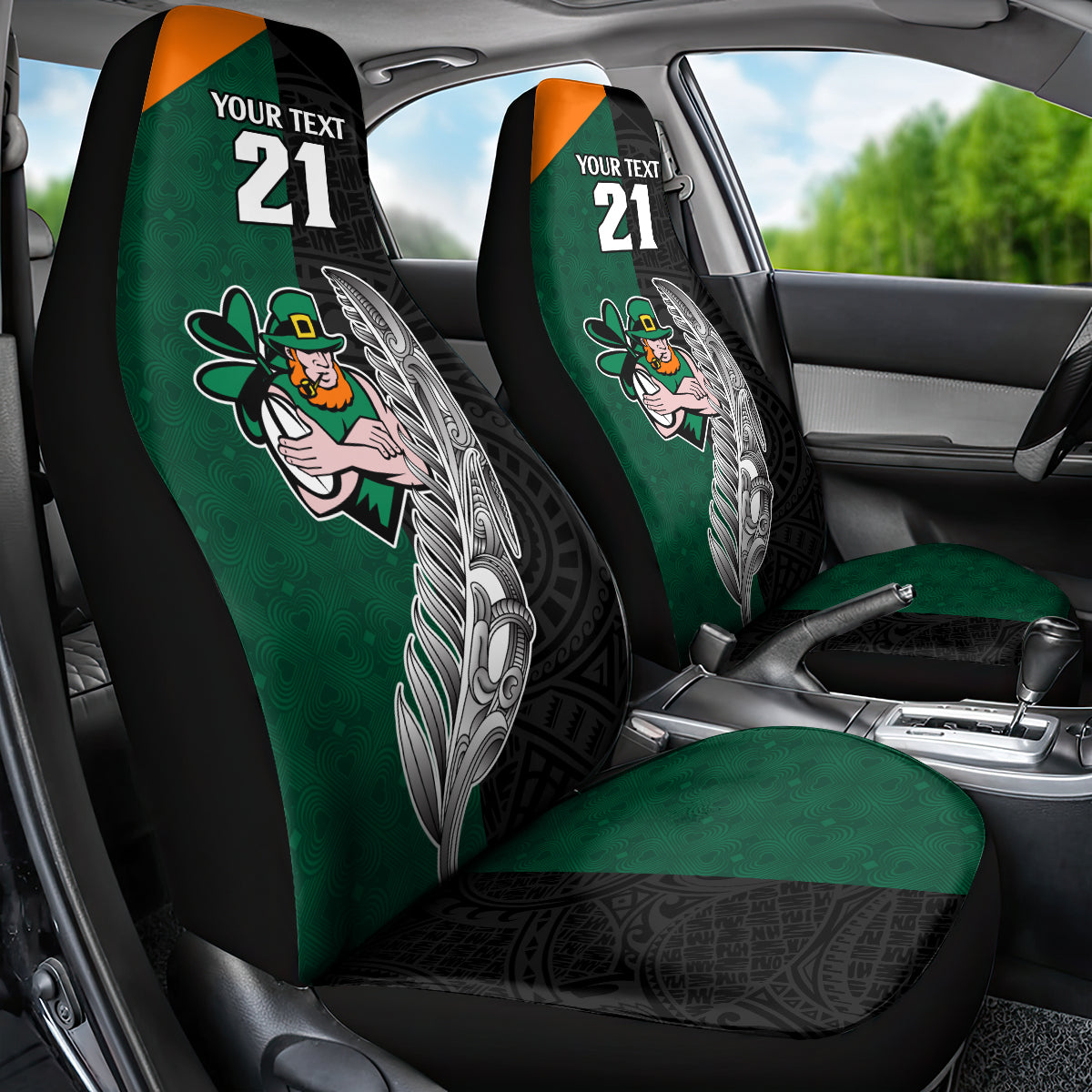 custom-new-zealand-ireland-rugby-car-seat-cover-warrior-black-fern-and-shamrocks-world-cup-2023