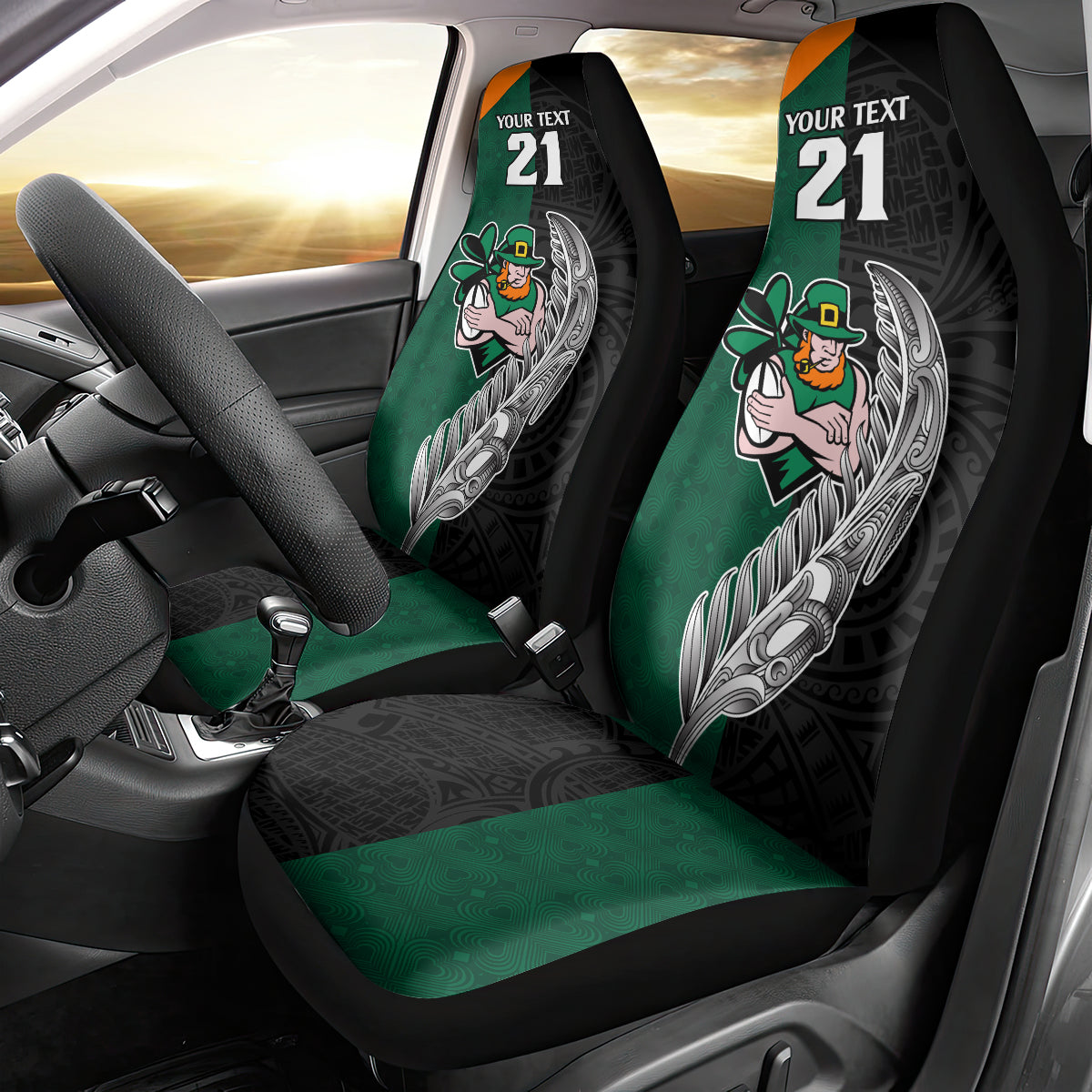 custom-new-zealand-ireland-rugby-car-seat-cover-warrior-black-fern-and-shamrocks-world-cup-2023