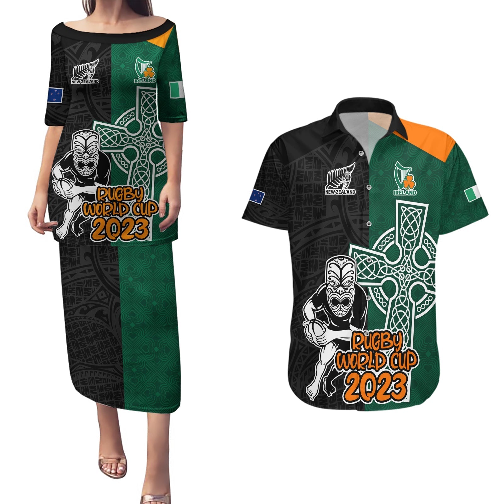 custom-france-south-africa-rugby-couples-matching-puletasi-dress-and-hawaiian-shirt-springboks-and-roosters-world-cup-2023-sporty-style
