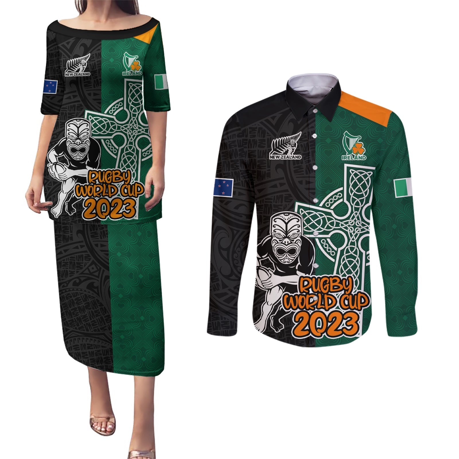 custom-france-south-africa-rugby-couples-matching-puletasi-dress-and-long-sleeve-button-shirts-springboks-and-roosters-world-cup-2023-sporty-style