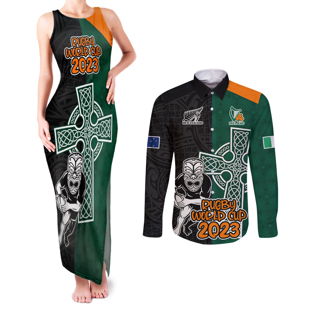 custom-france-south-africa-rugby-couples-matching-tank-maxi-dress-and-long-sleeve-button-shirts-springboks-and-roosters-world-cup-2023-sporty-style