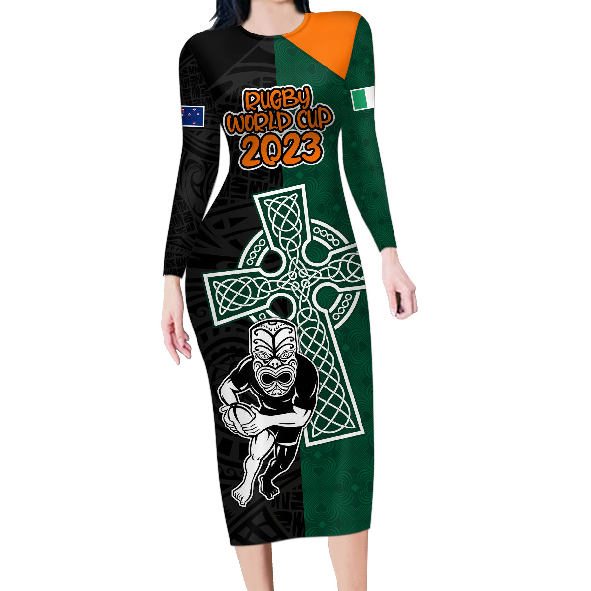 custom-france-south-africa-rugby-family-matching-long-sleeve-bodycon-dress-and-hawaiian-shirt-springboks-and-roosters-world-cup-2023-sporty-style