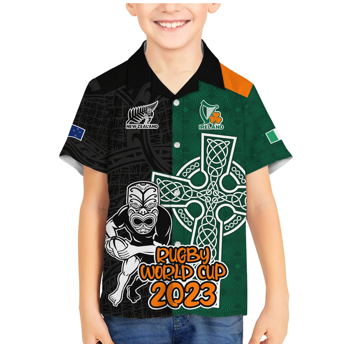 custom-france-south-africa-rugby-family-matching-mermaid-dress-and-hawaiian-shirt-springboks-and-roosters-world-cup-2023-sporty-style