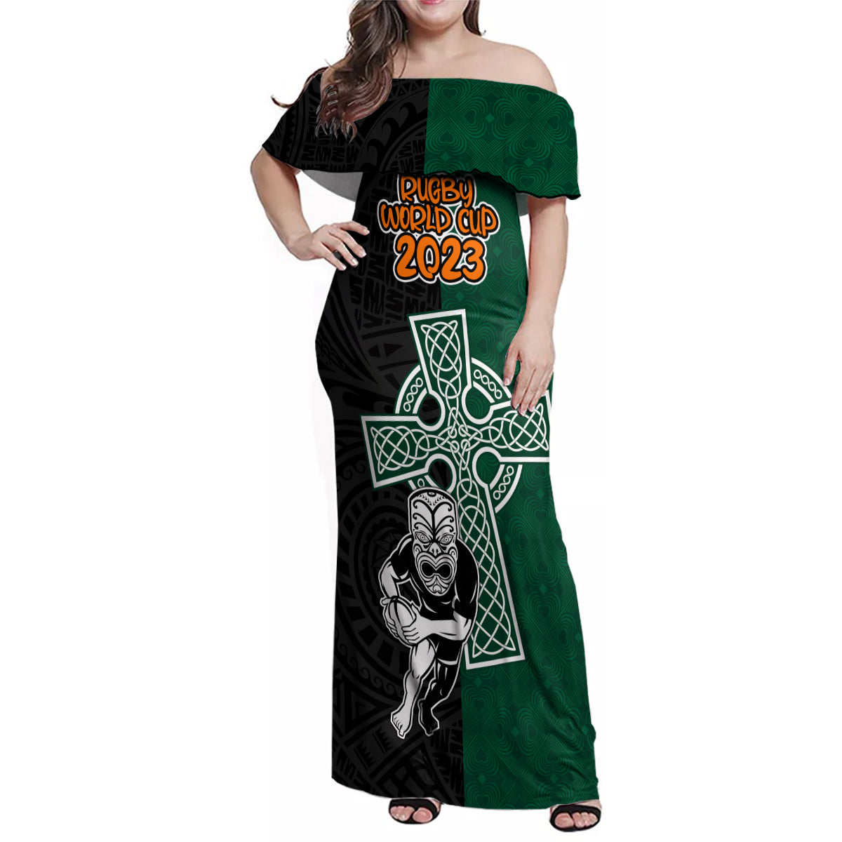 custom-france-south-africa-rugby-family-matching-off-shoulder-maxi-dress-and-hawaiian-shirt-springboks-and-roosters-world-cup-2023-sporty-style