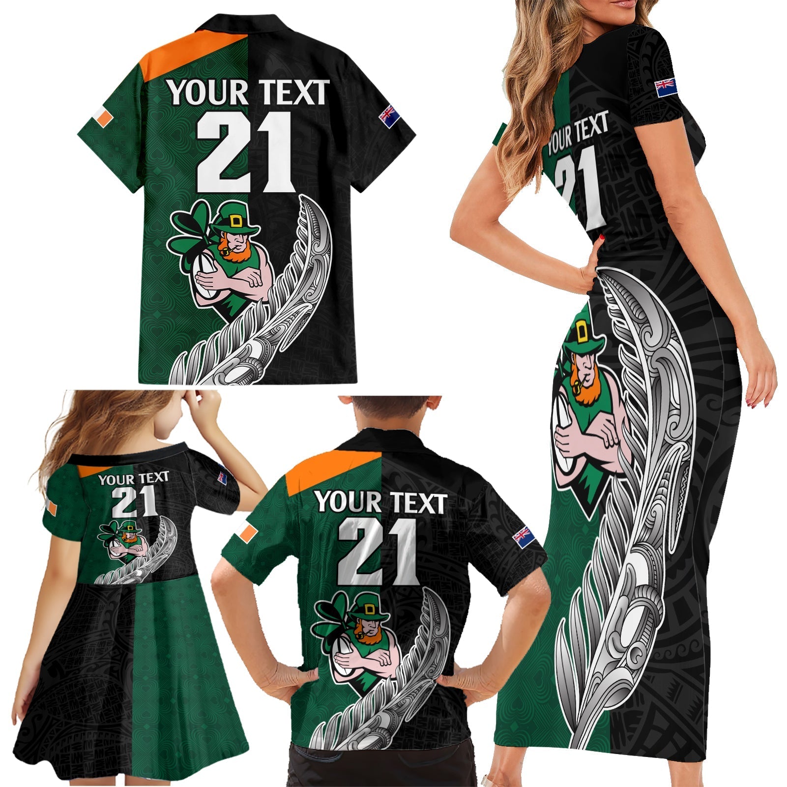 custom-france-south-africa-rugby-family-matching-short-sleeve-bodycon-dress-and-hawaiian-shirt-springboks-and-roosters-world-cup-2023-sporty-style