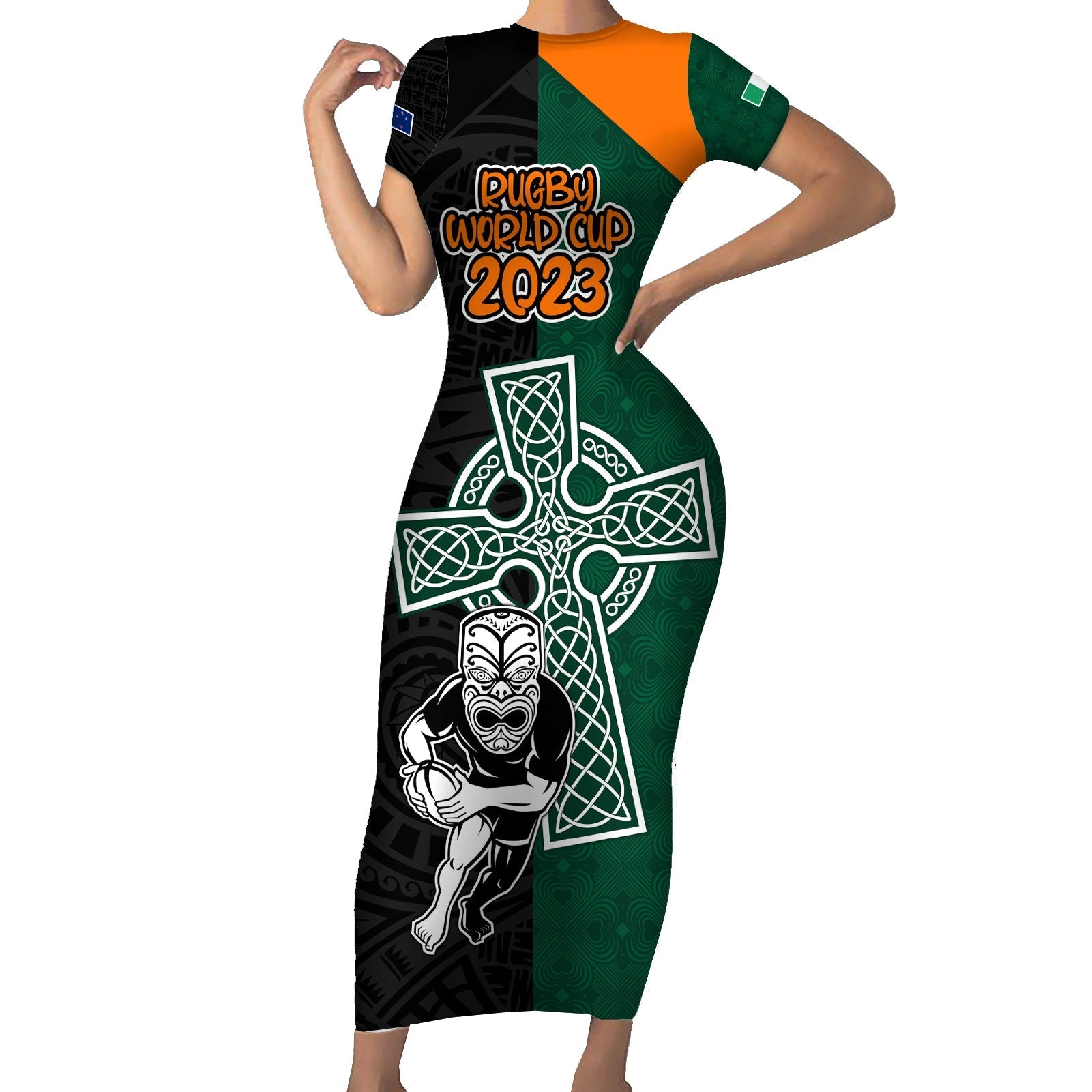 custom-france-south-africa-rugby-family-matching-short-sleeve-bodycon-dress-and-hawaiian-shirt-springboks-and-roosters-world-cup-2023-sporty-style