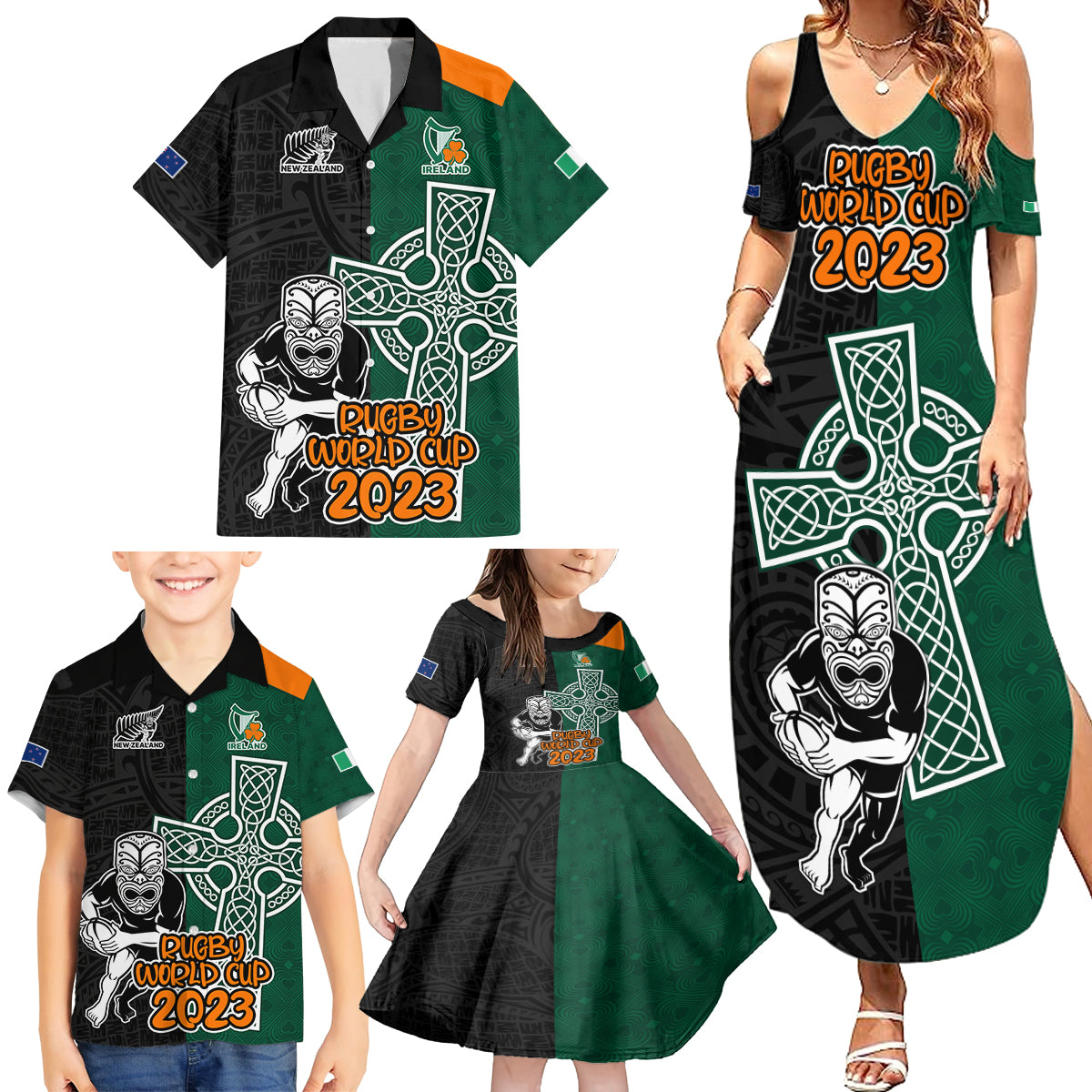 custom-france-south-africa-rugby-family-matching-summer-maxi-dress-and-hawaiian-shirt-springboks-and-roosters-world-cup-2023-sporty-style