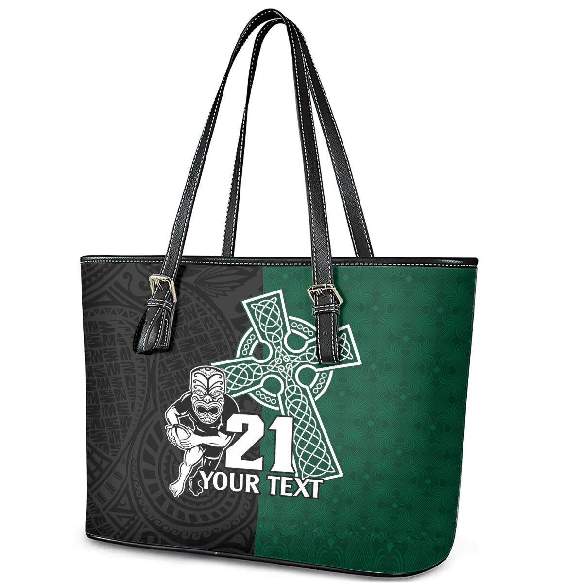 custom-new-zealand-ireland-rugby-leather-tote-bag-warrior-black-fern-and-shamrocks-world-cup-2023