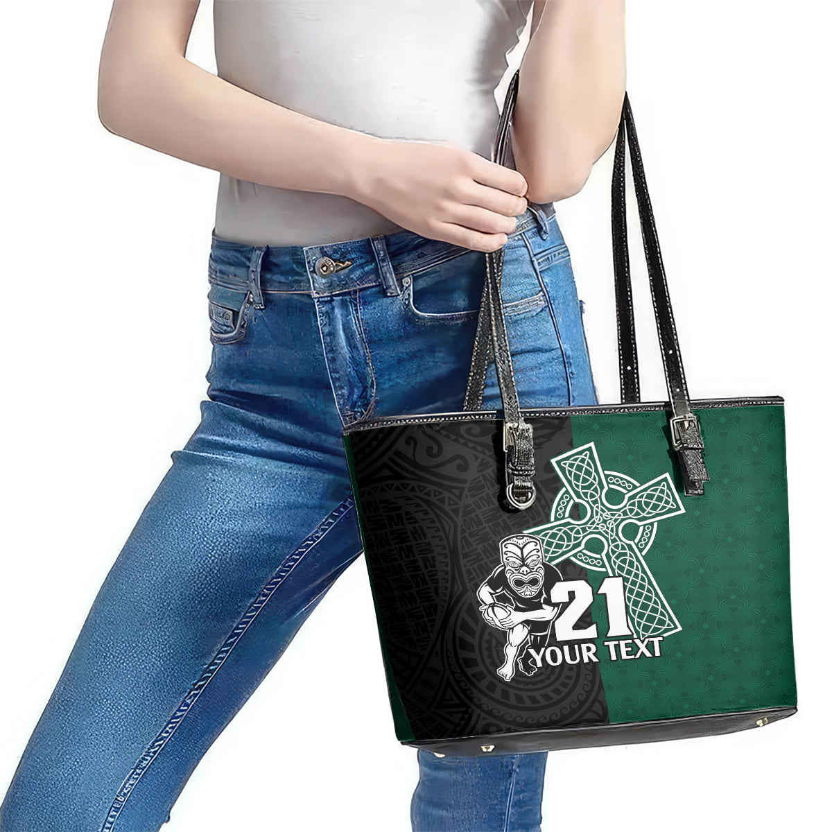custom-new-zealand-ireland-rugby-leather-tote-bag-warrior-black-fern-and-shamrocks-world-cup-2023