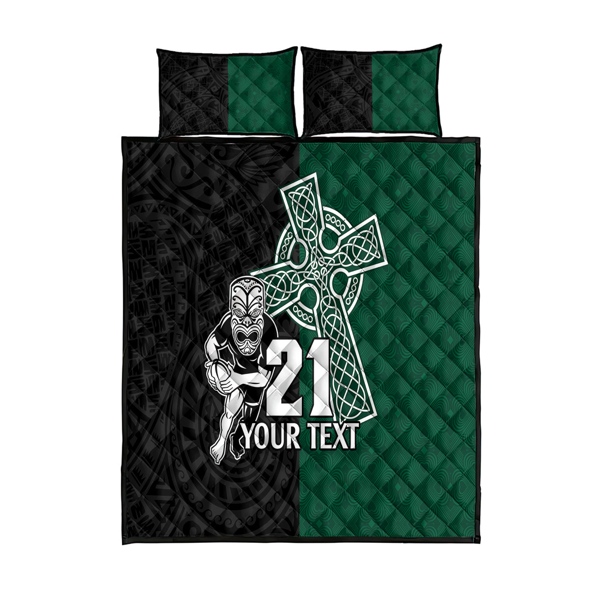 custom-new-zealand-ireland-rugby-quilt-bed-set-warrior-black-fern-and-shamrocks-world-cup-2023