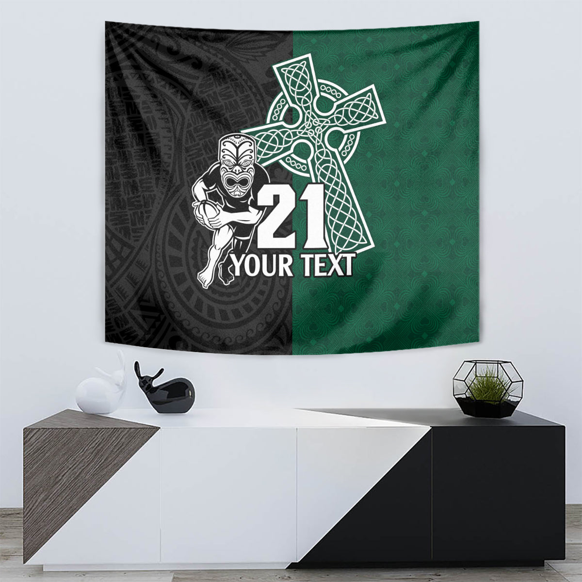 Custom New Zealand Ireland Rugby Tapestry Warrior Black Fern and Shamrocks World Cup 2023 - Vibe Hoodie Shop