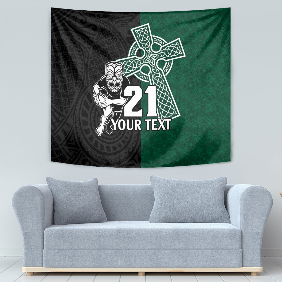 Custom New Zealand Ireland Rugby Tapestry Warrior Black Fern and Shamrocks World Cup 2023 - Vibe Hoodie Shop