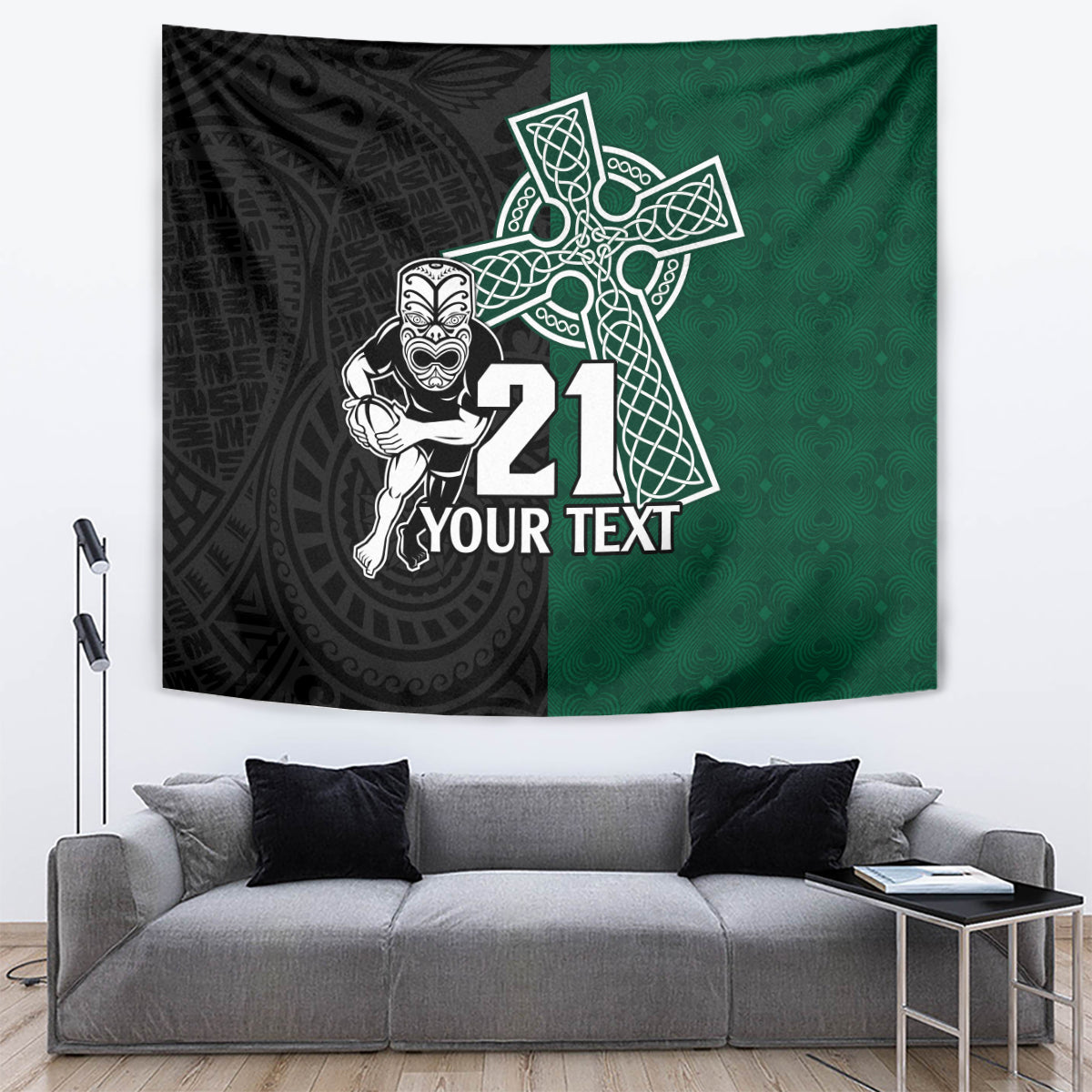 Custom New Zealand Ireland Rugby Tapestry Warrior Black Fern and Shamrocks World Cup 2023 - Vibe Hoodie Shop