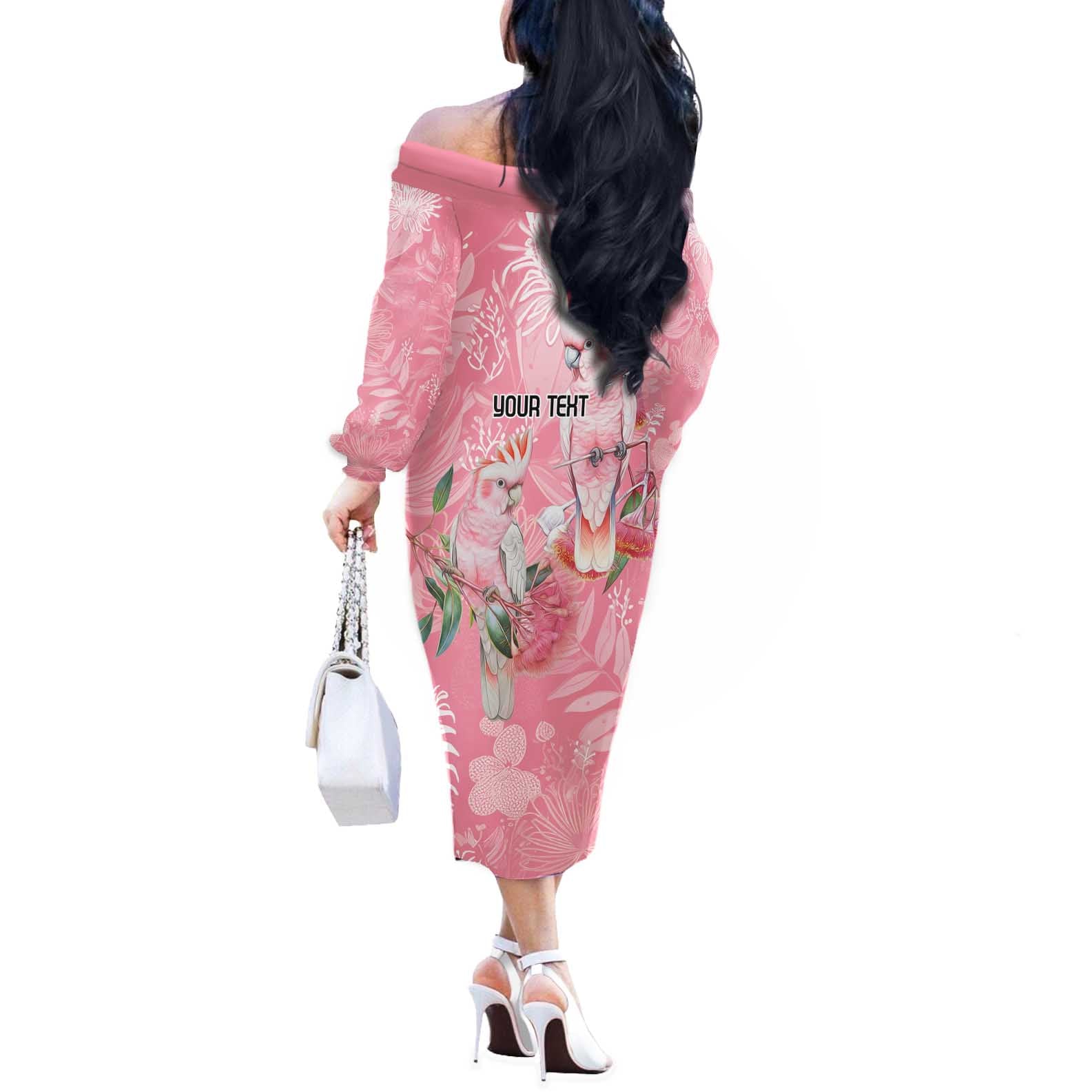 Personalised Galah Cockatoo Eucalyptus Flowers Off The Shoulder Long Sleeve Dress Australian Breast Cancer Spirit - Vibe Hoodie