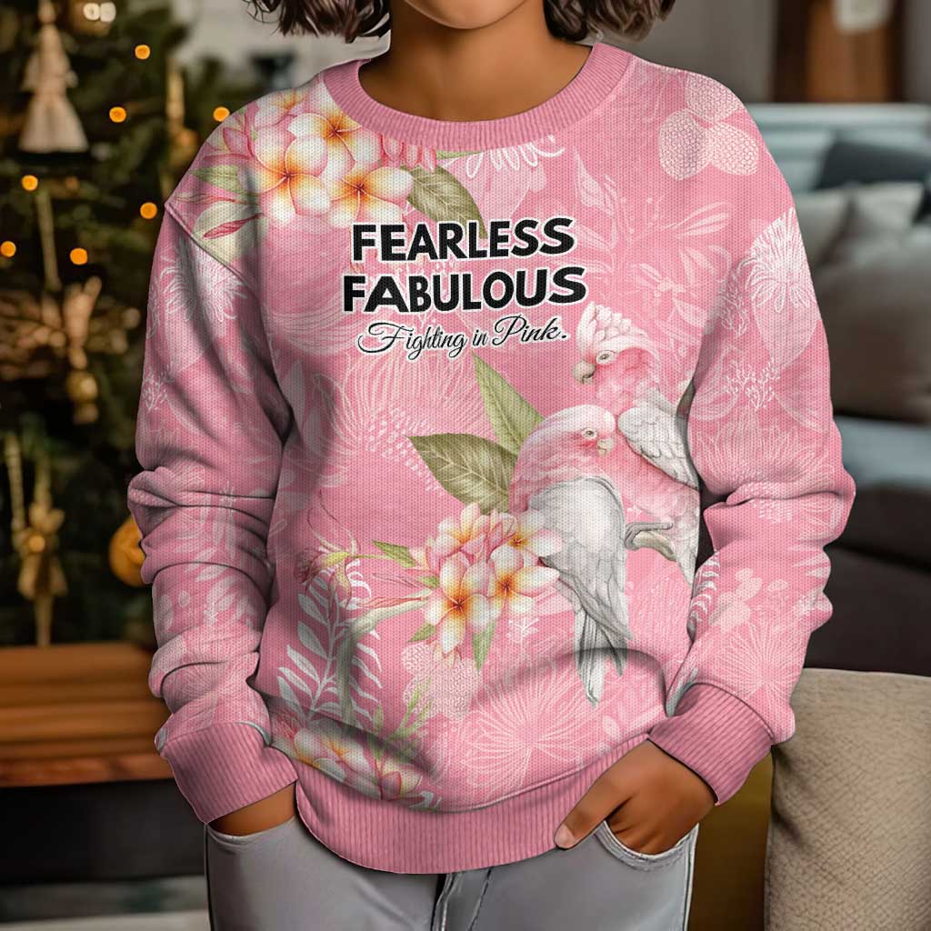 Personalised Galah Cockatoo Fighting in Pink Kid Ugly Christmas Sweater Australian Breast Cancer Spirit - Vibe Hoodie