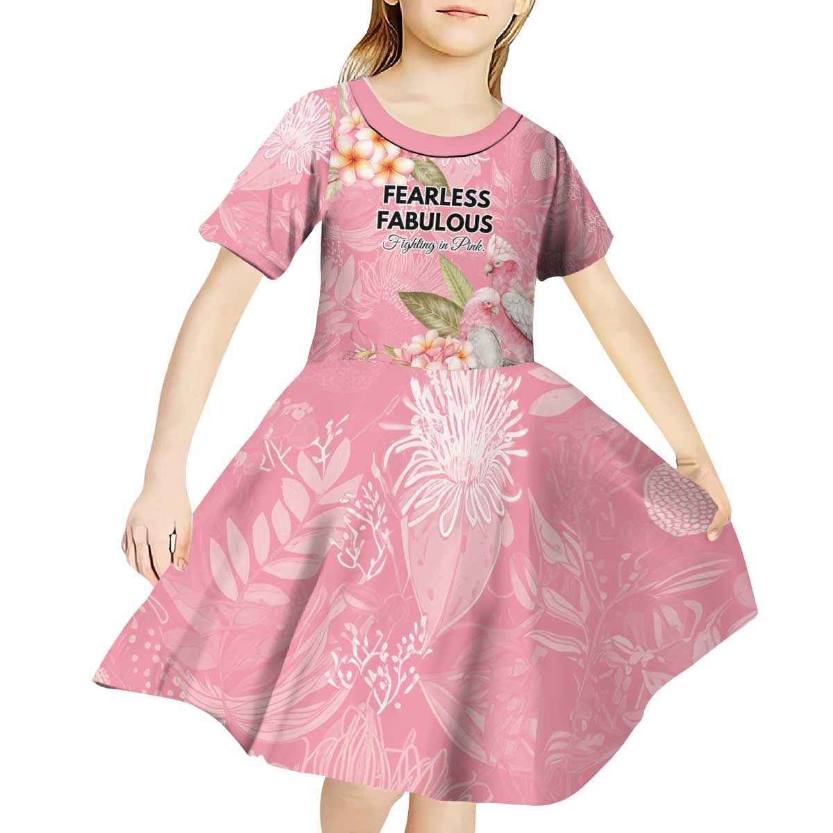 Personalised Galah Cockatoo Fighting in Pink Kid Short Sleeve Dress Australian Breast Cancer Spirit - Vibe Hoodie