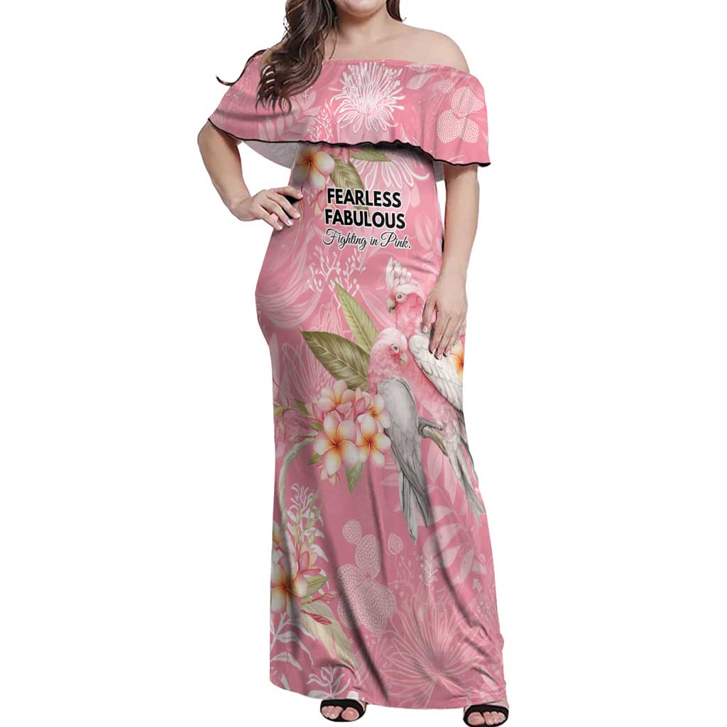Personalised Galah Cockatoo Fighting in Pink Off Shoulder Maxi Dress Australian Breast Cancer Spirit - Vibe Hoodie