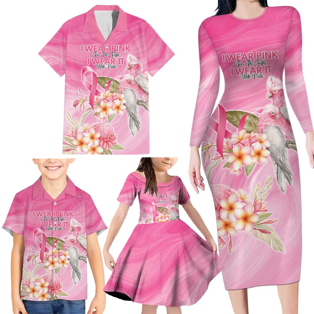 Personalised I Wear Pink For The Fight Family Matching Long Sleeve Bodycon Dress and Hawaiian Shirt Australian Breast Cancer Spirit - Vibe Hoodie