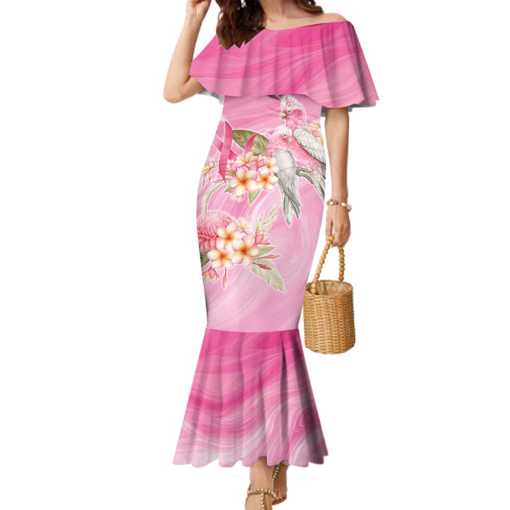 Personalised I Wear Pink For The Fight Family Matching Mermaid Dress and Hawaiian Shirt Australian Breast Cancer Spirit - Vibe Hoodie