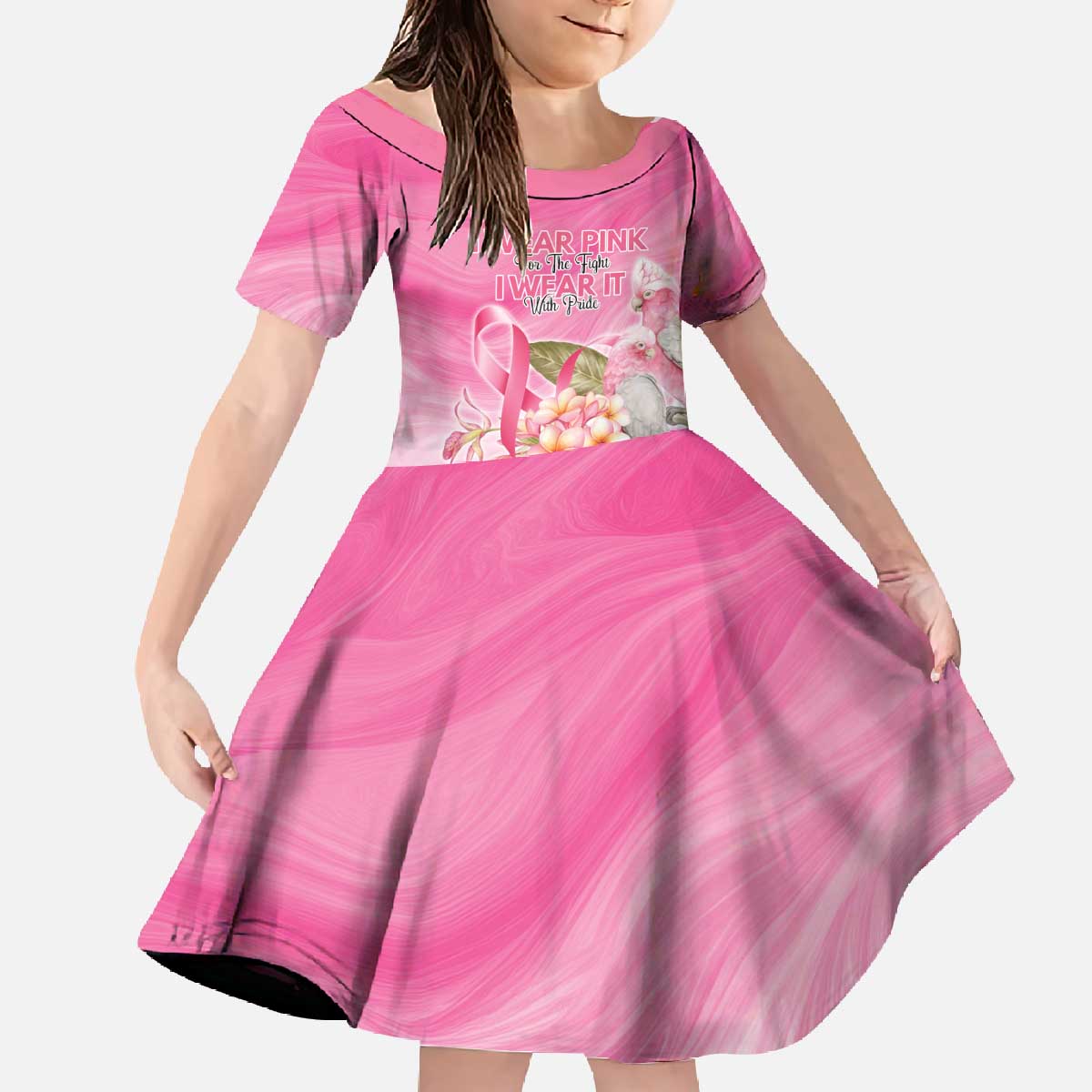 Personalised I Wear Pink For The Fight Family Matching Off The Shoulder Long Sleeve Dress and Hawaiian Shirt Australian Breast Cancer Spirit - Vibe Hoodie