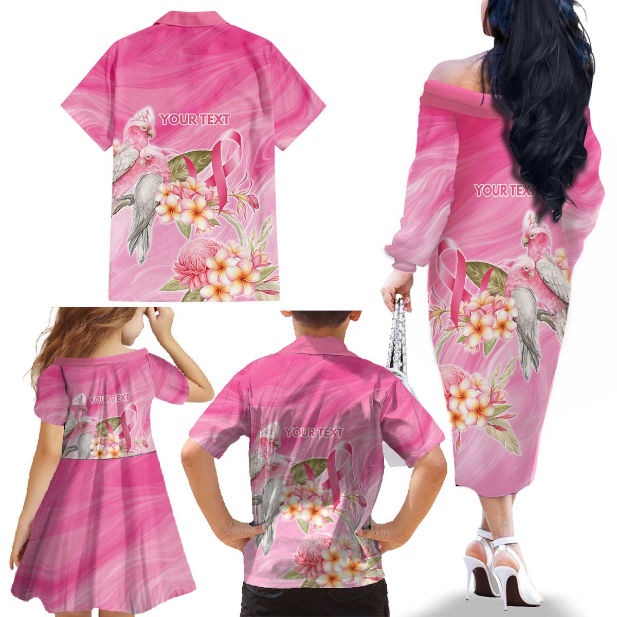 Personalised I Wear Pink For The Fight Family Matching Off The Shoulder Long Sleeve Dress and Hawaiian Shirt Australian Breast Cancer Spirit - Vibe Hoodie