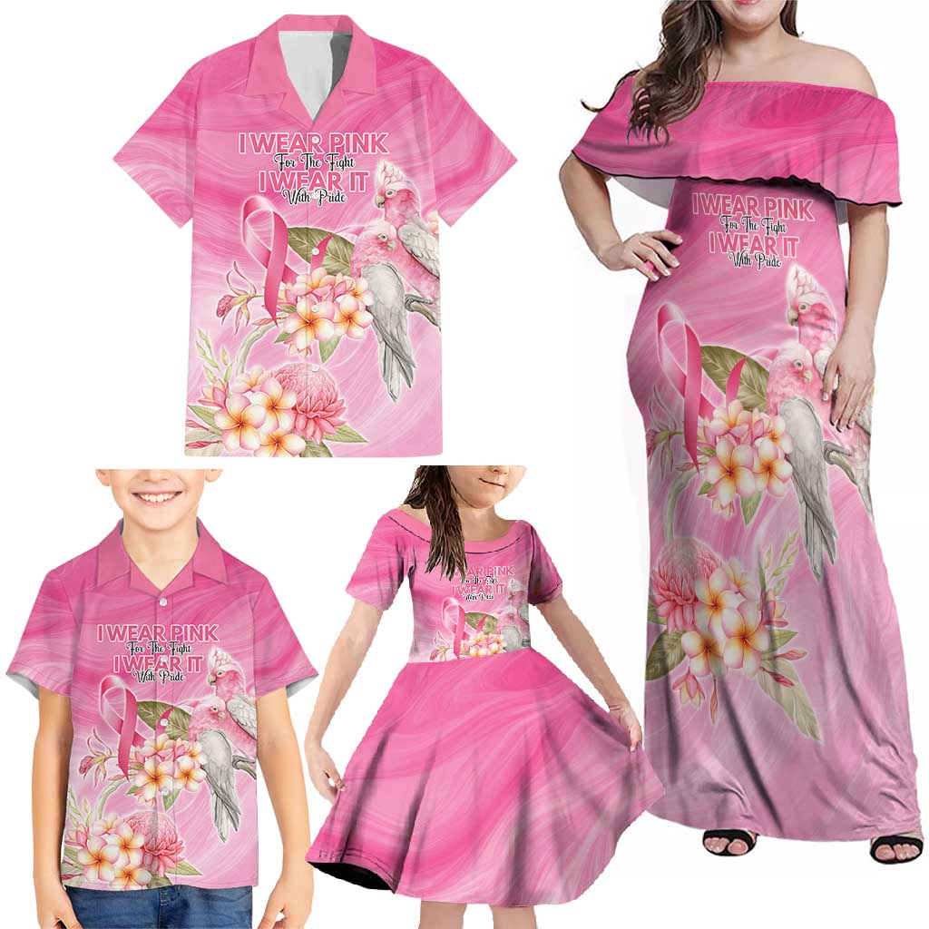 Personalised I Wear Pink For The Fight Family Matching Off Shoulder Maxi Dress and Hawaiian Shirt Australian Breast Cancer Spirit - Vibe Hoodie