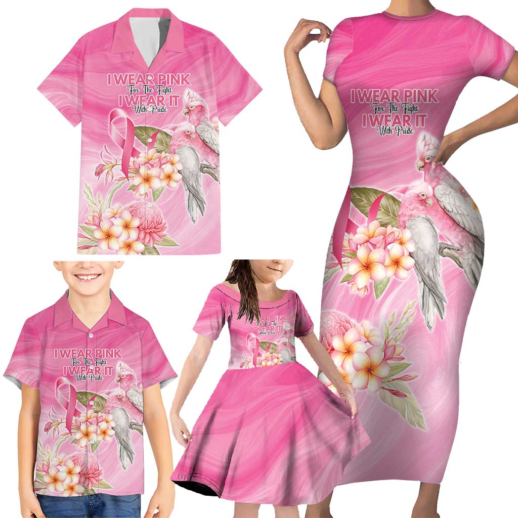 Personalised I Wear Pink For The Fight Family Matching Short Sleeve Bodycon Dress and Hawaiian Shirt Australian Breast Cancer Spirit - Vibe Hoodie