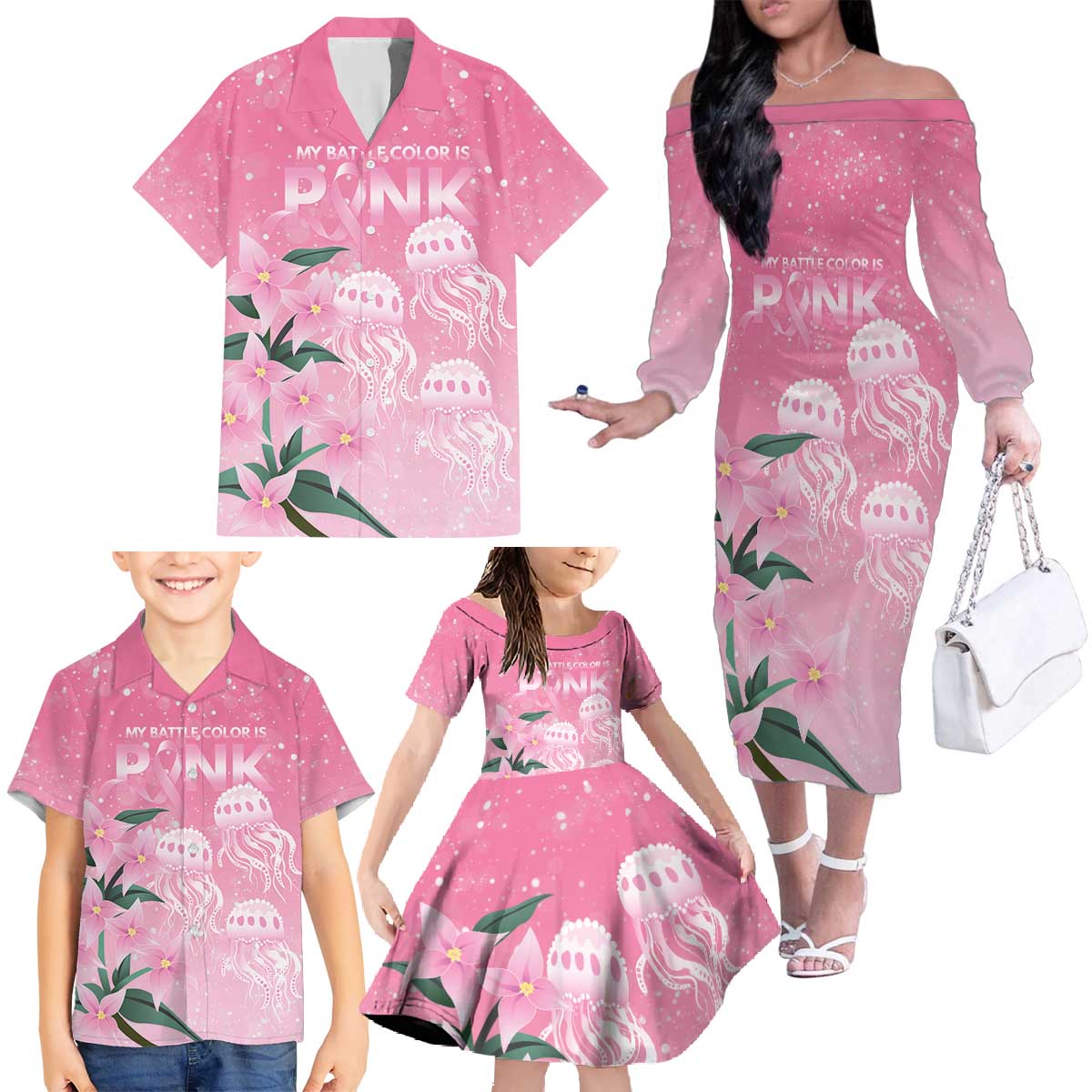 Personalised Pink Boronia of Hope Family Matching Off The Shoulder Long Sleeve Dress and Hawaiian Shirt Australia’s Fight Against Breast Cancer - Vibe Hoodie