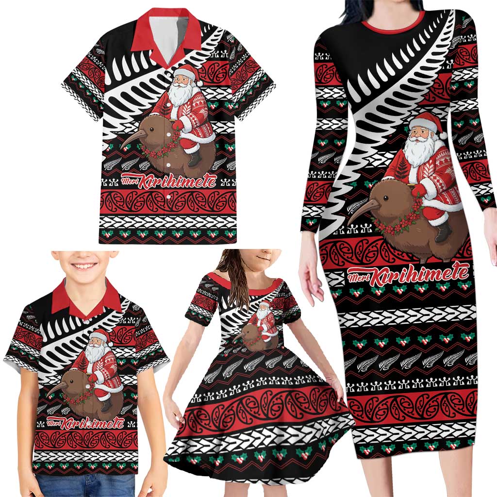 New Zealand Kiwi Santa Christmas Family Matching Long Sleeve Bodycon Dress and Hawaiian Shirt He Wairua Kirihimete - Vibe Hoodie