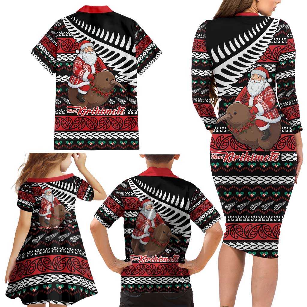 New Zealand Kiwi Santa Christmas Family Matching Long Sleeve Bodycon Dress and Hawaiian Shirt He Wairua Kirihimete - Vibe Hoodie
