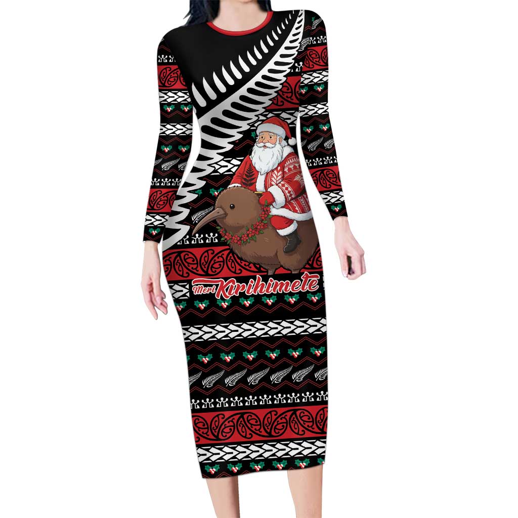 New Zealand Kiwi Santa Christmas Family Matching Long Sleeve Bodycon Dress and Hawaiian Shirt He Wairua Kirihimete - Vibe Hoodie