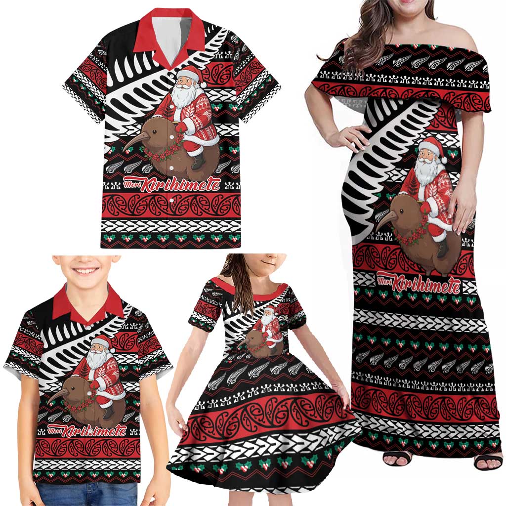 New Zealand Kiwi Santa Christmas Family Matching Off Shoulder Maxi Dress and Hawaiian Shirt He Wairua Kirihimete - Vibe Hoodie