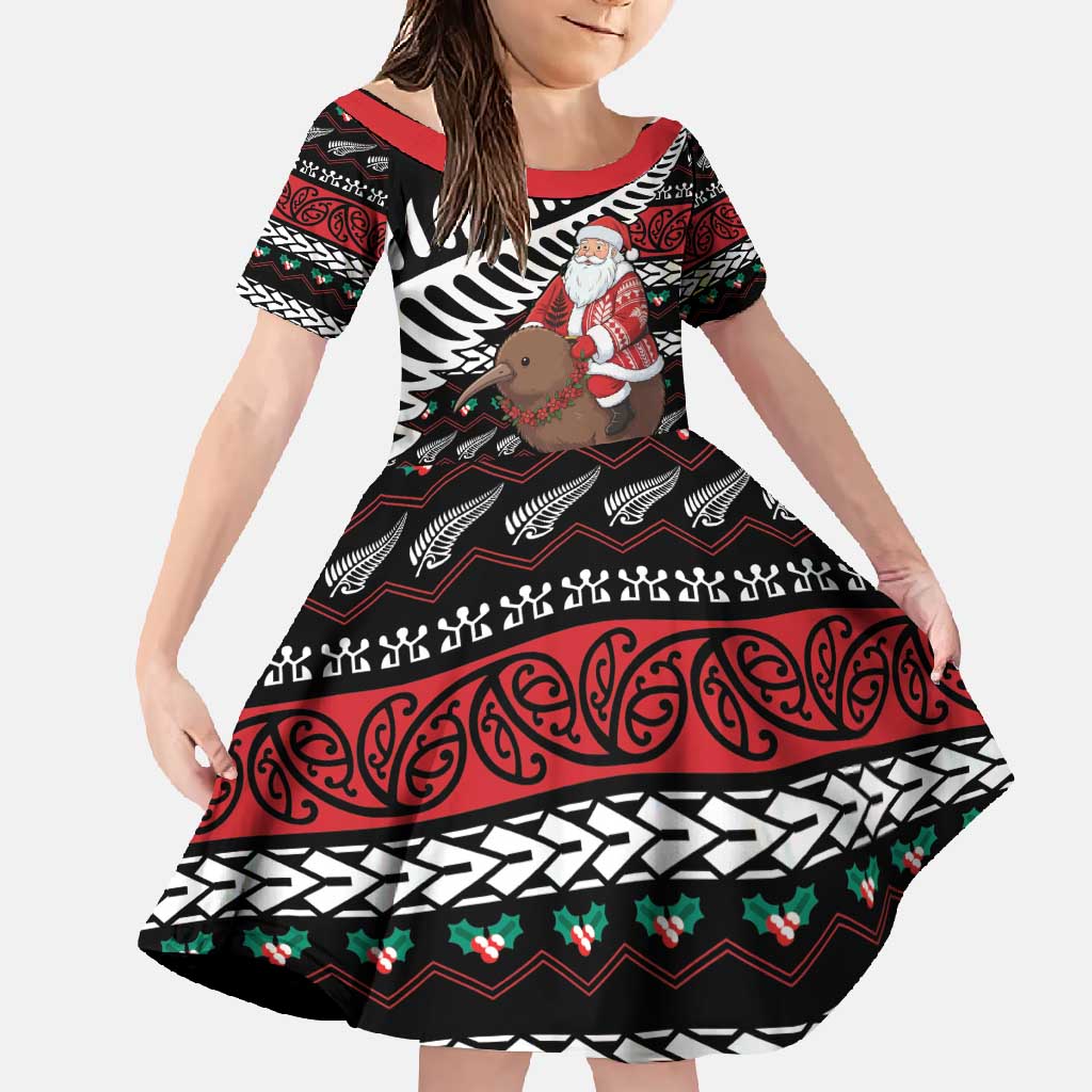 New Zealand Kiwi Santa Christmas Family Matching Off Shoulder Maxi Dress and Hawaiian Shirt He Wairua Kirihimete - Vibe Hoodie