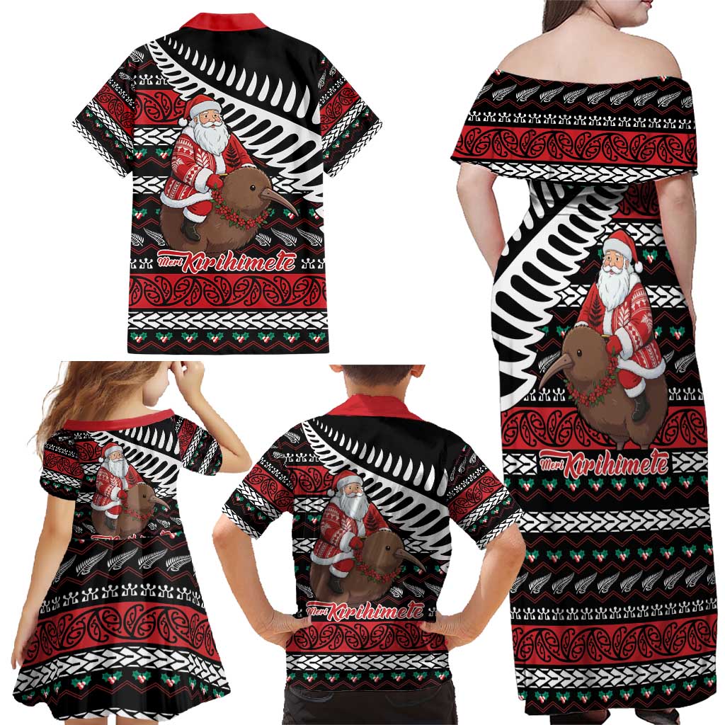 New Zealand Kiwi Santa Christmas Family Matching Off Shoulder Maxi Dress and Hawaiian Shirt He Wairua Kirihimete - Vibe Hoodie