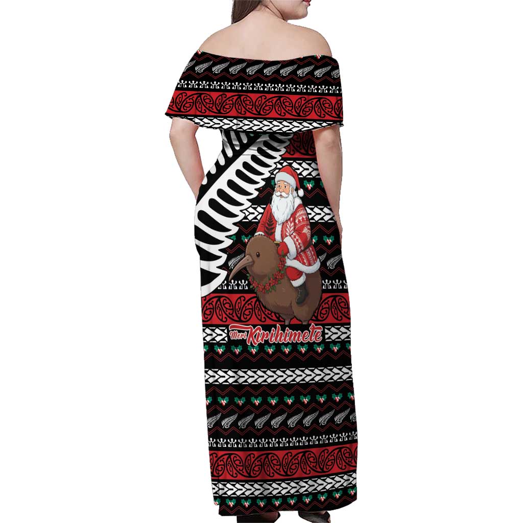 New Zealand Kiwi Santa Christmas Family Matching Off Shoulder Maxi Dress and Hawaiian Shirt He Wairua Kirihimete - Vibe Hoodie