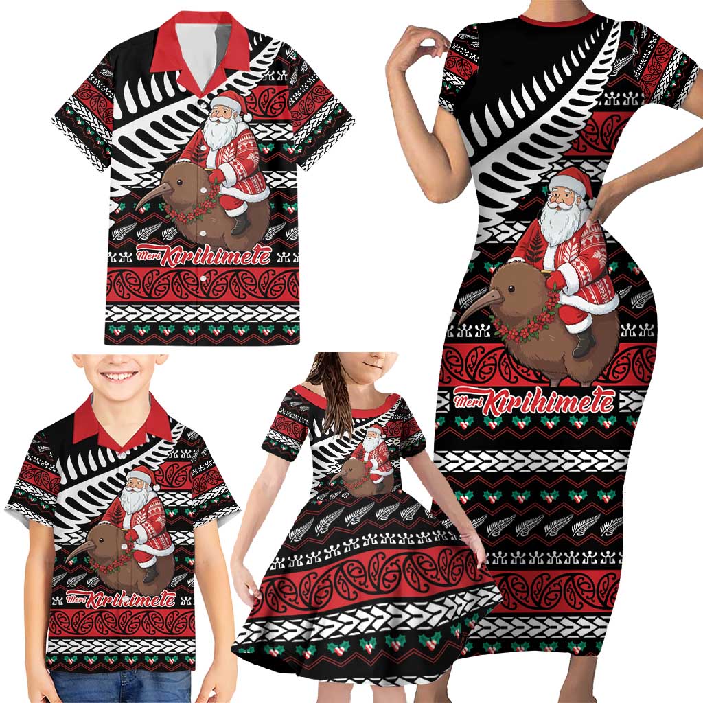 New Zealand Kiwi Santa Christmas Family Matching Short Sleeve Bodycon Dress and Hawaiian Shirt He Wairua Kirihimete - Vibe Hoodie