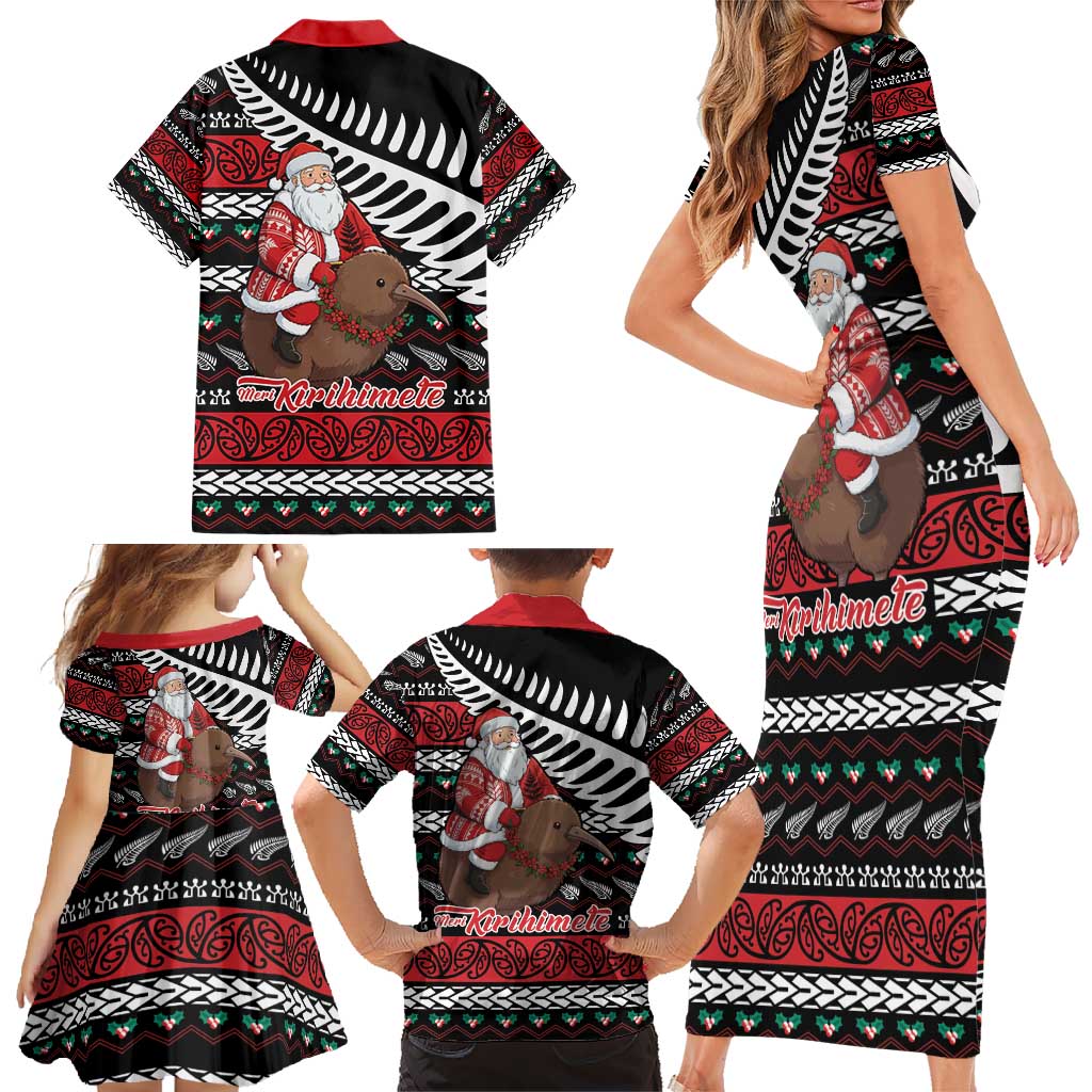 New Zealand Kiwi Santa Christmas Family Matching Short Sleeve Bodycon Dress and Hawaiian Shirt He Wairua Kirihimete - Vibe Hoodie
