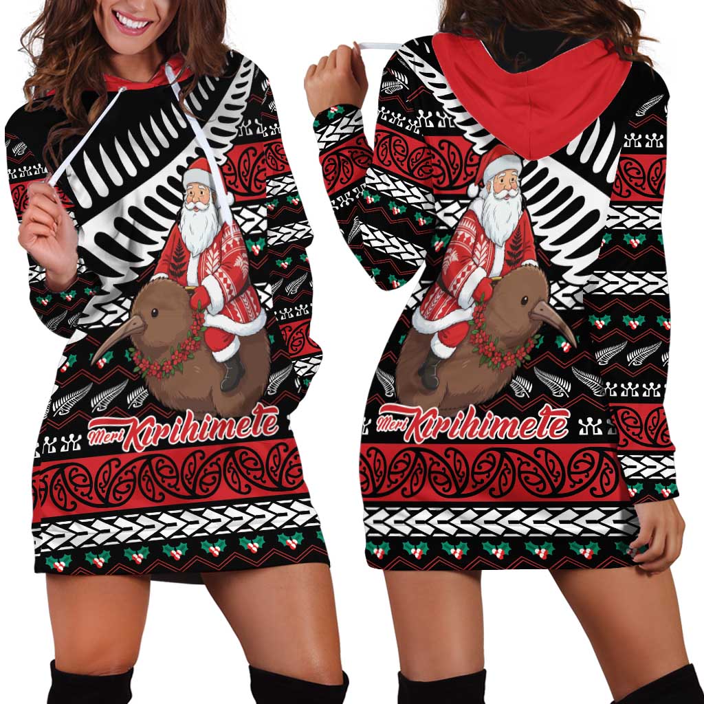 New Zealand Kiwi Santa Christmas Hoodie Dress He Wairua Kirihimete - Vibe Hoodie