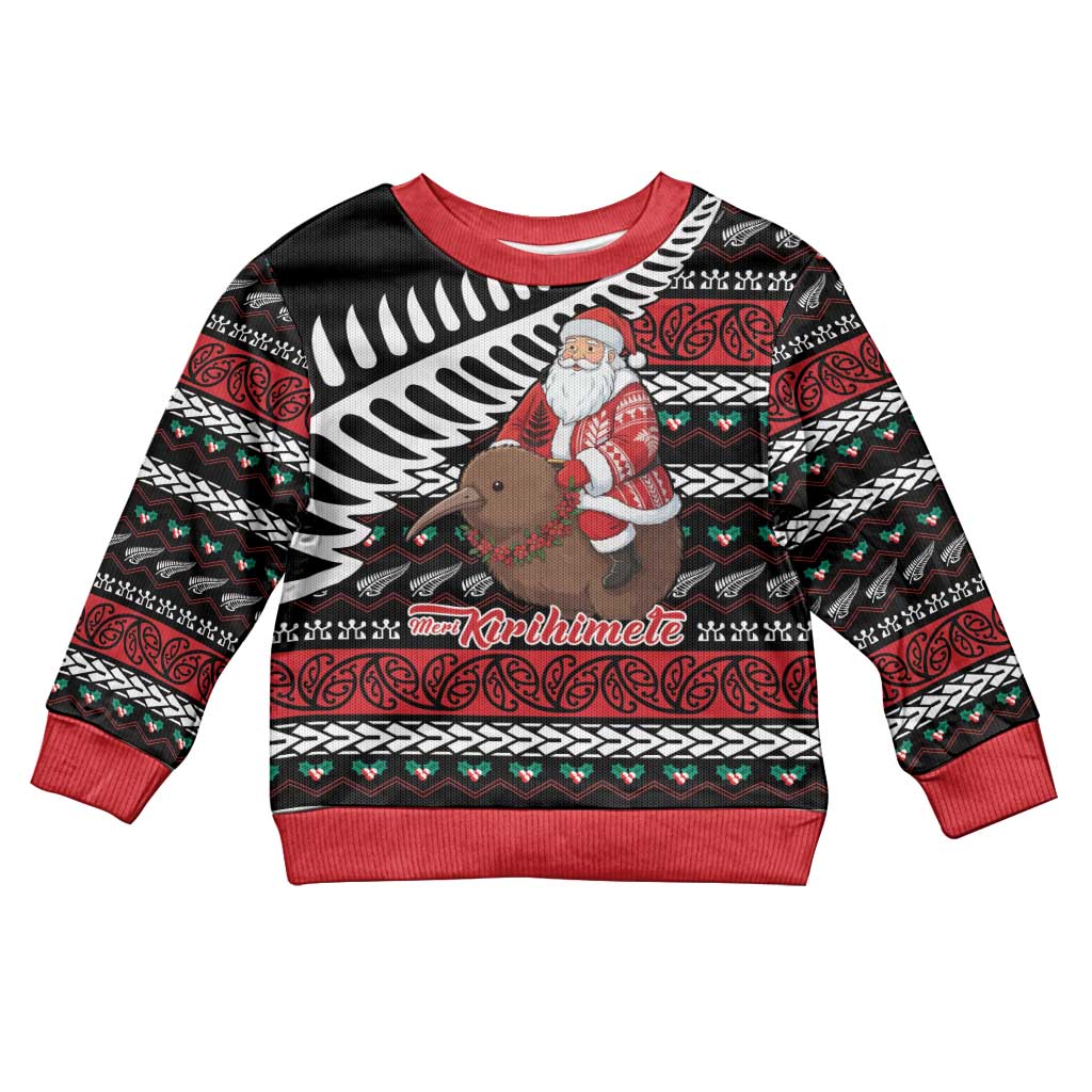 New Zealand Kiwi Santa Christmas Kid Ugly Christmas Sweater He Wairua Kirihimete - Vibe Hoodie
