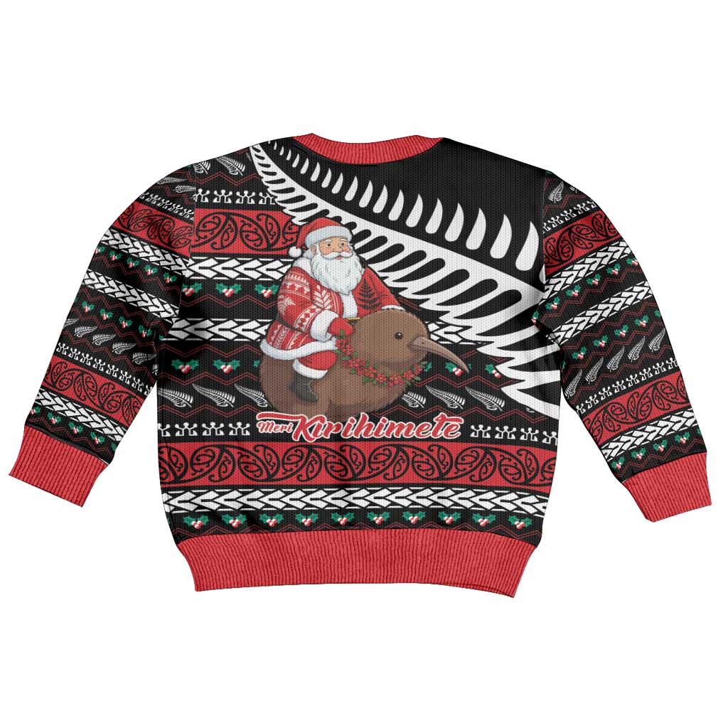 New Zealand Kiwi Santa Christmas Kid Ugly Christmas Sweater He Wairua Kirihimete - Vibe Hoodie