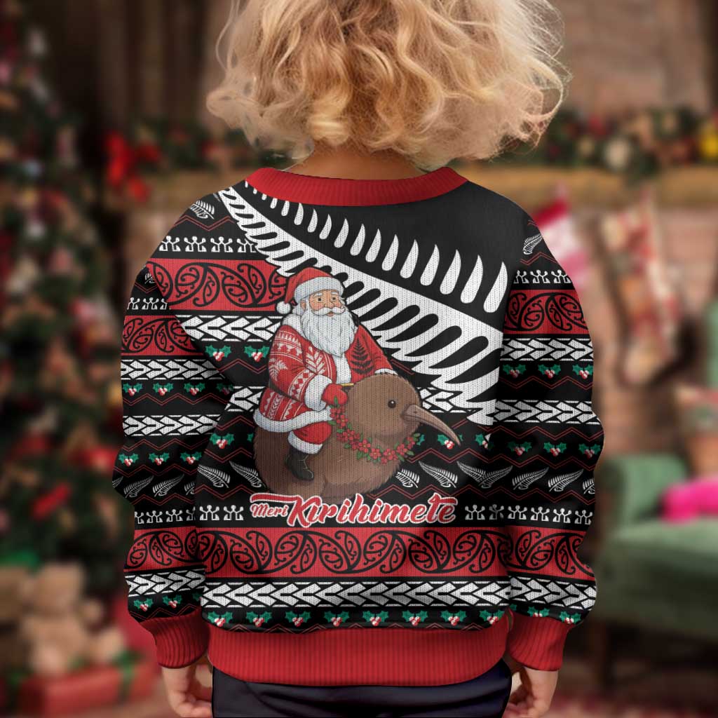New Zealand Kiwi Santa Christmas Kid Ugly Christmas Sweater He Wairua Kirihimete - Vibe Hoodie