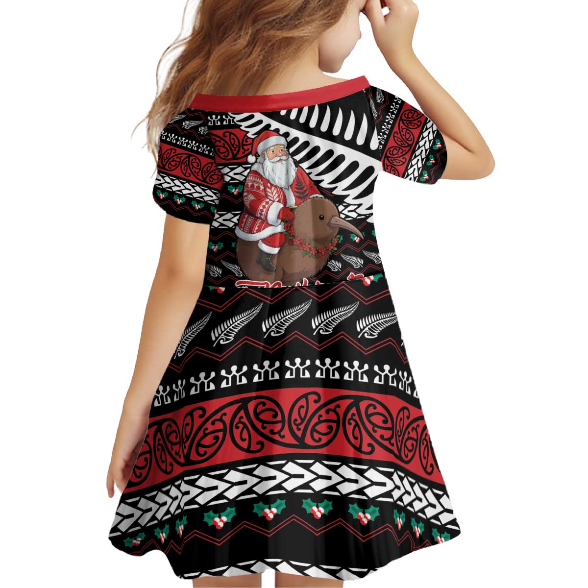 New Zealand Kiwi Santa Christmas Kid Short Sleeve Dress He Wairua Kirihimete - Vibe Hoodie
