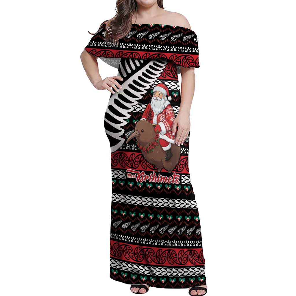 New Zealand Kiwi Santa Christmas Off Shoulder Maxi Dress He Wairua Kirihimete - Vibe Hoodie