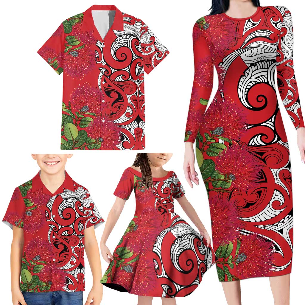 Personalised New Zealand Koru Pohutukawa Family Matching Long Sleeve Bodycon Dress and Hawaiian Shirt Meri Kirihimete Aroha for Christmas - Vibe Hoodie