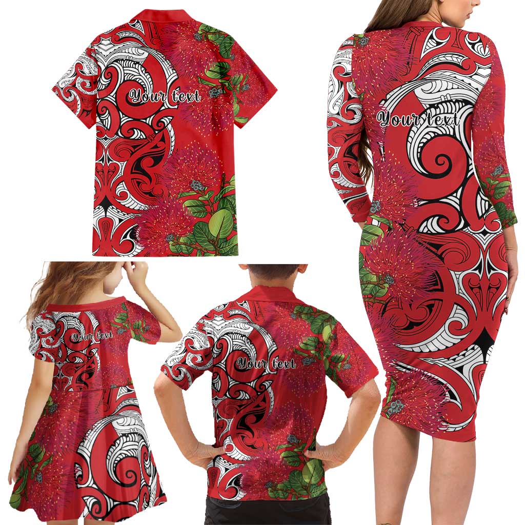 Personalised New Zealand Koru Pohutukawa Family Matching Long Sleeve Bodycon Dress and Hawaiian Shirt Meri Kirihimete Aroha for Christmas - Vibe Hoodie